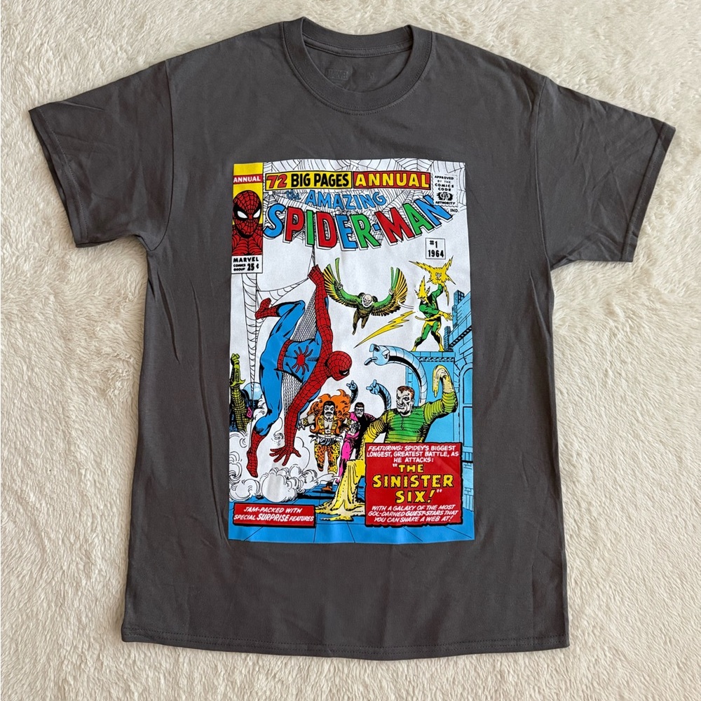 Men’s Civil LA x Marvel Tee, Spider-Man, Sinister 6 Comic, Grey, Medium, NEW